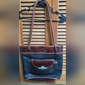 Vintage Brighton Leather Shoulder Bag | Croc Embossed Trim | Coin Purse Included